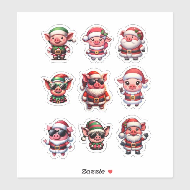 Christmas Pig Cartoon Characters (Sheet)