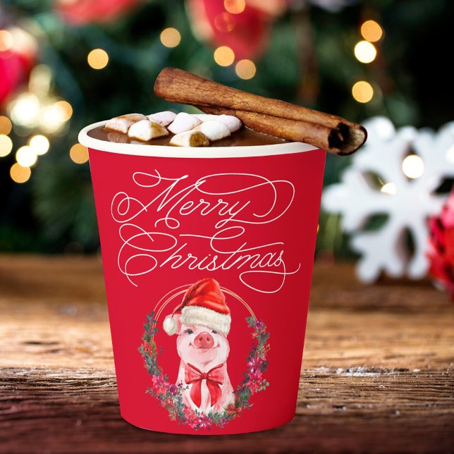 Christmas Pig Cute Funny Red Merry Christmas Paper Cups (Creator Uploaded)