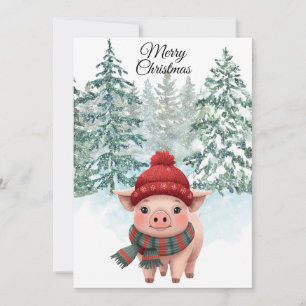 Christmas Pig Flat Holiday Card