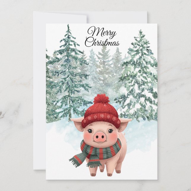 Christmas Pig Flat Holiday Card (Front)