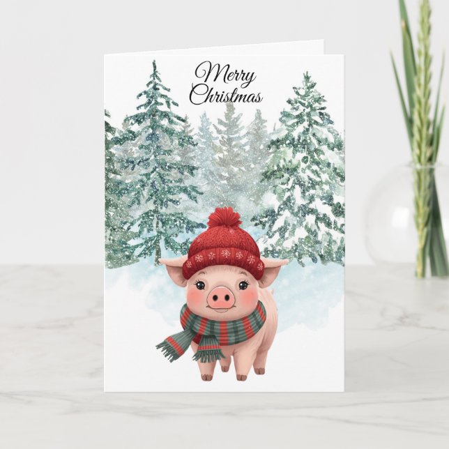 Christmas Pig Folded Greeting Card (Front)