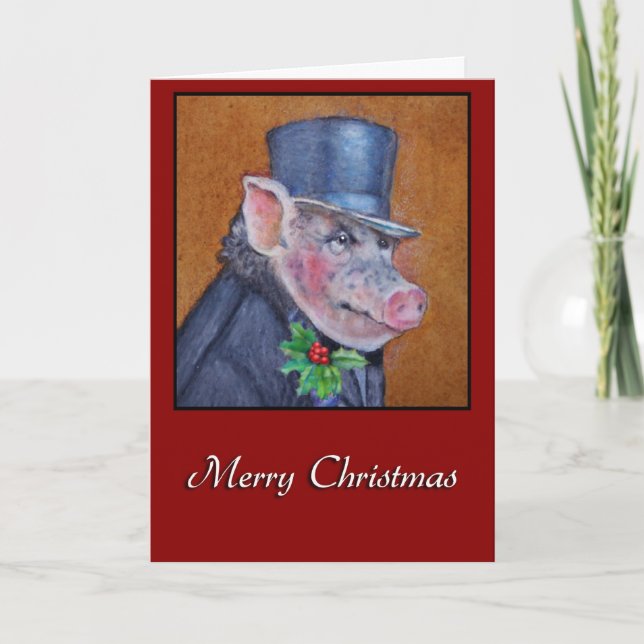 Christmas Pig Holiday Greeting Card (Front)