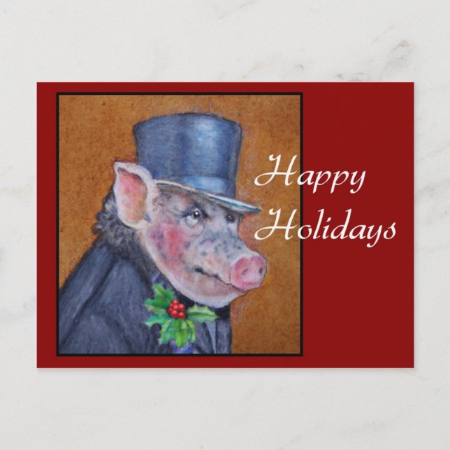Christmas Pig Holiday Postcard (Front)