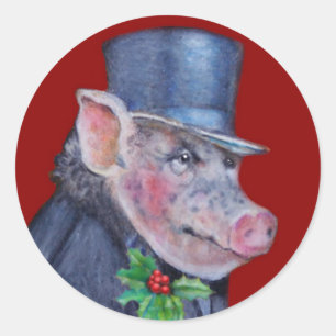 Christmas Pig Holiday Stickers