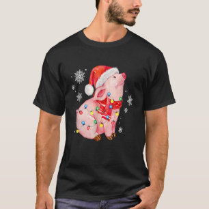 Christmas Pig lights Santa Hat Gift For Boys Men P T-Shirt