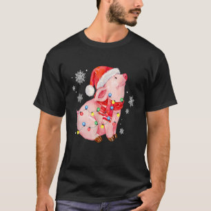 Christmas Pig lights Santa Hat Gift For Boys Men P T-Shirt