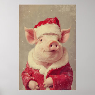 Christmas Pig Print, Holiday Clothes, Funny Animal Poster