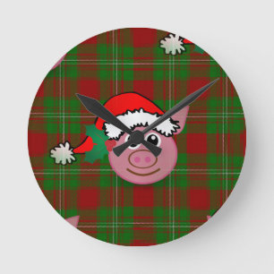 christmas pig round clock