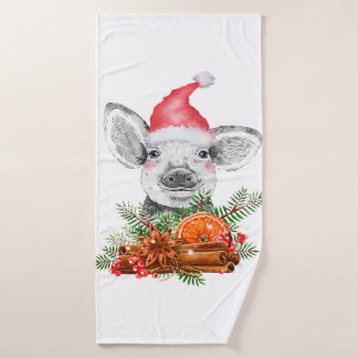 christmas pig with santa hat festive farm animal x bath towel