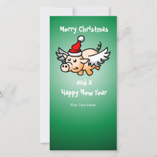 Christmas Pig with Wings Holiday Card
