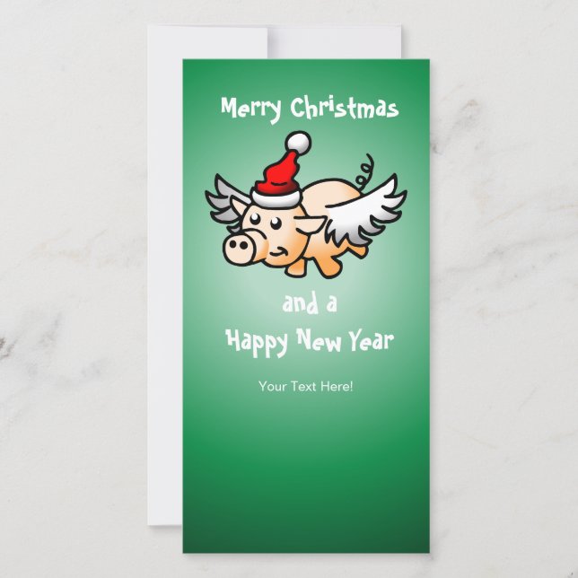 Christmas Pig with Wings Holiday Card (Front)