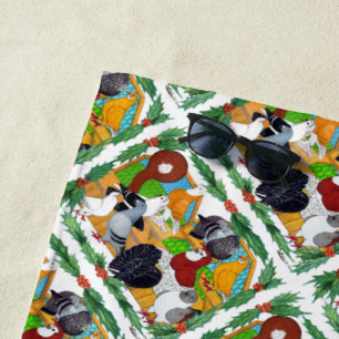 Christmas Pigeons Beach Towel