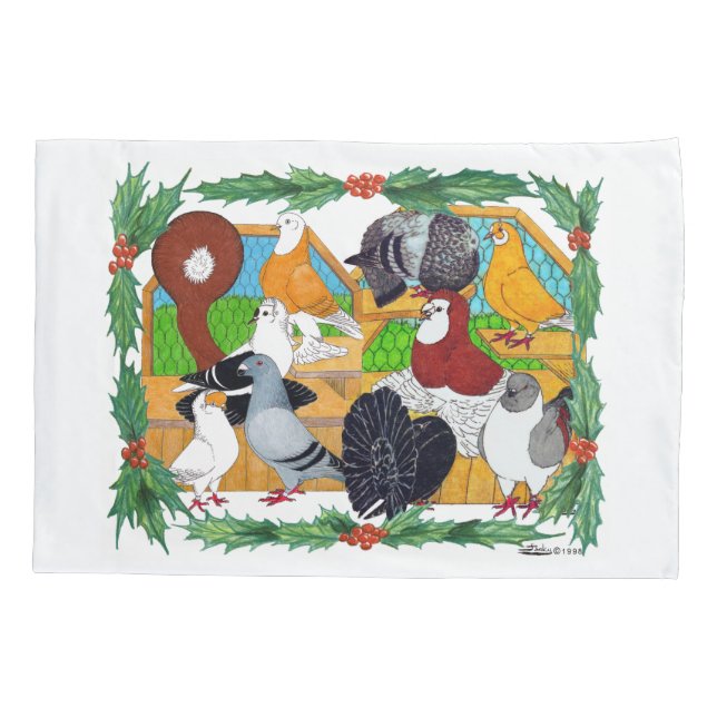 Christmas Pigeons Pillowcase (Back)