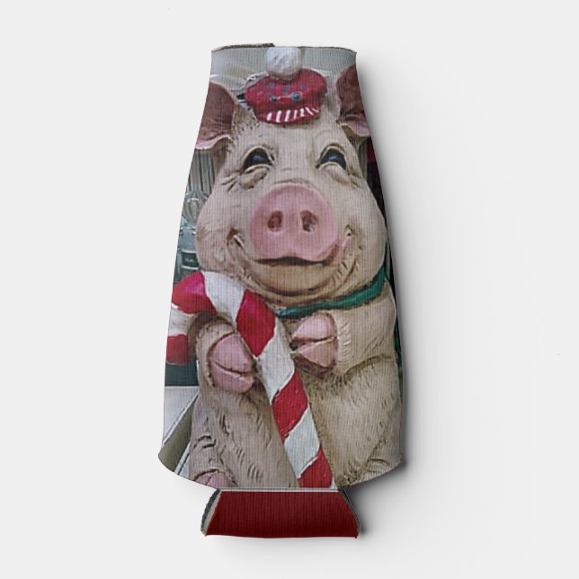 CHRISTMAS PIGGY BOTTLE COOLER/COZY INSULATE BOTTLE COOLER (Front)