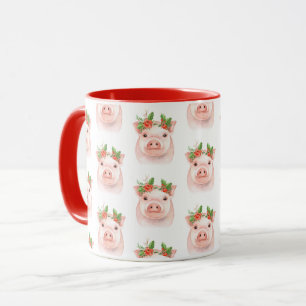 Christmas Piglet Pink Pink Holiday Farm Country Mug