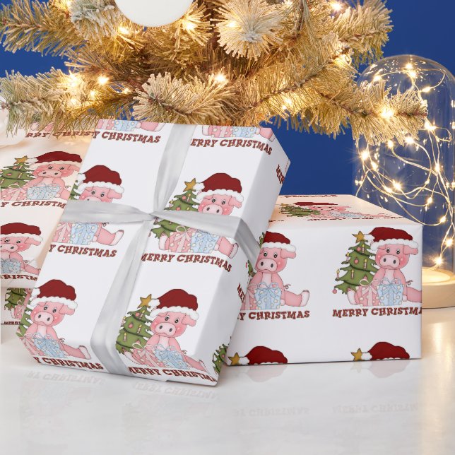 Christmas Pigs Cartoon wrapping paper (Holidays)