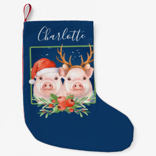 Christmas Pigs Personalised Santa Reindeer Small Christmas Stocking
