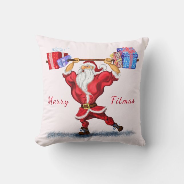 Christmas Pillow Bodybuilder Santa with Gifts (Front)