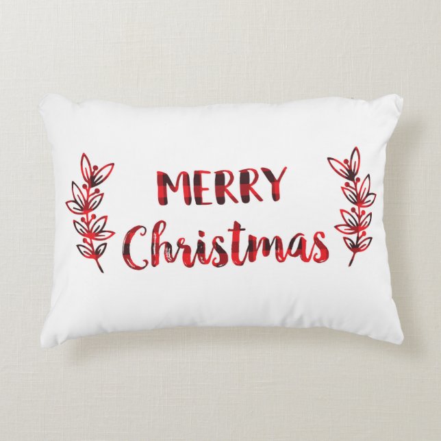 Christmas Pillow, Buffalo Plaid Decorative Cushion (Front)