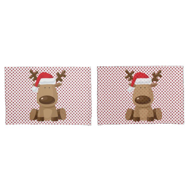 Christmas Pillow Cases Reindeer Polka Dot Polkadot (Front-Set)