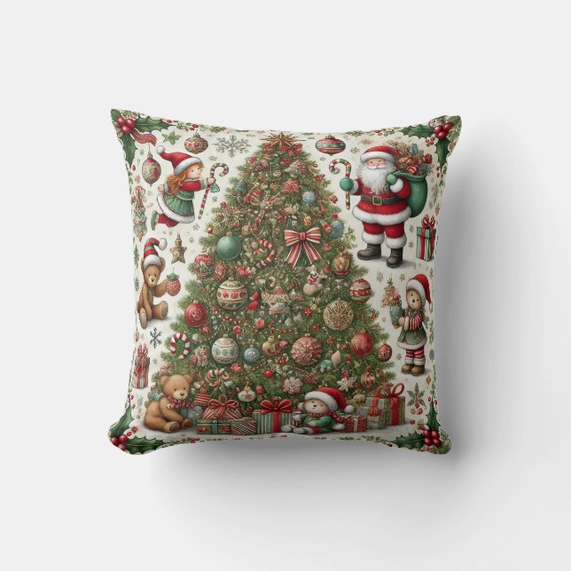 Christmas Pillow Design – Festive Tree and Teddy B (Front)