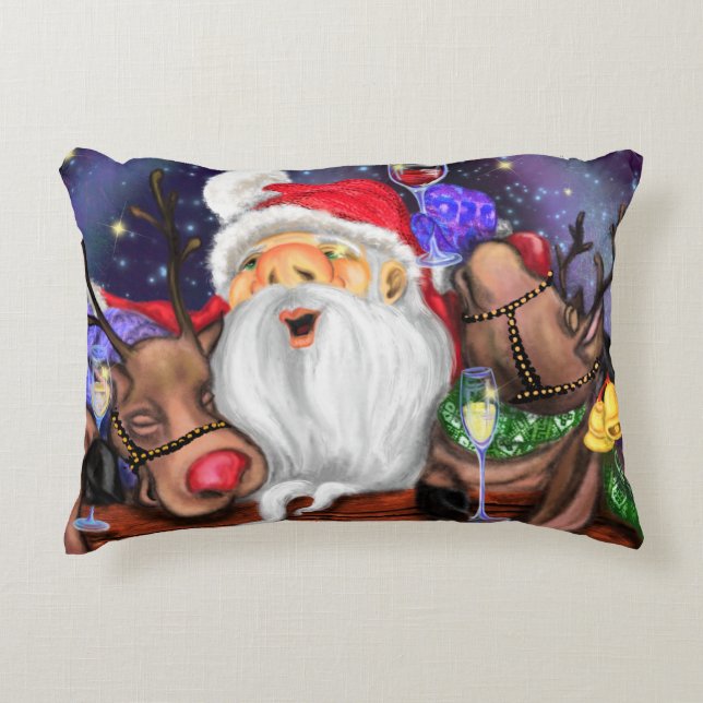Christmas Pillow Gift Santa and Reindeers Fun (Front)