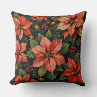Christmas Pillow – Poinsettias & Holiday Decor