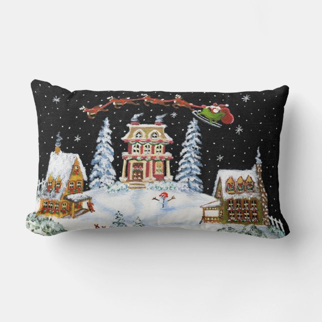 Christmas, pillow,Santa,Claus,snowman,bunny's Lumbar Cushion (Front)