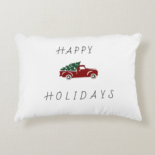 CHRISTMAS PILLOW TRUCK STYLE RED BACK (Front)