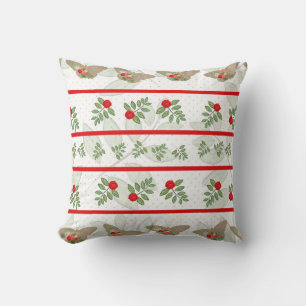 Christmas Pillow with red, green, beige butterfly