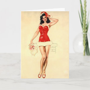Christmas Pin-Up Girl and Classic Santa Holiday Card