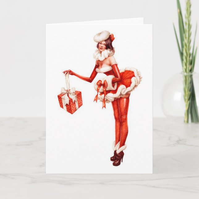 Christmas Pin-Up Santa Girl Holiday Card (Front)