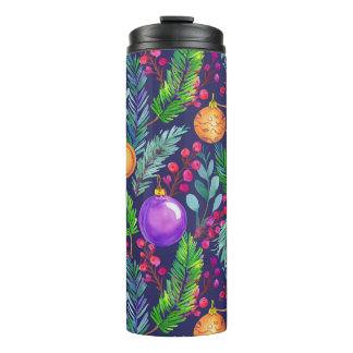 Christmas pine and ornaments purple pattern thermal tumbler