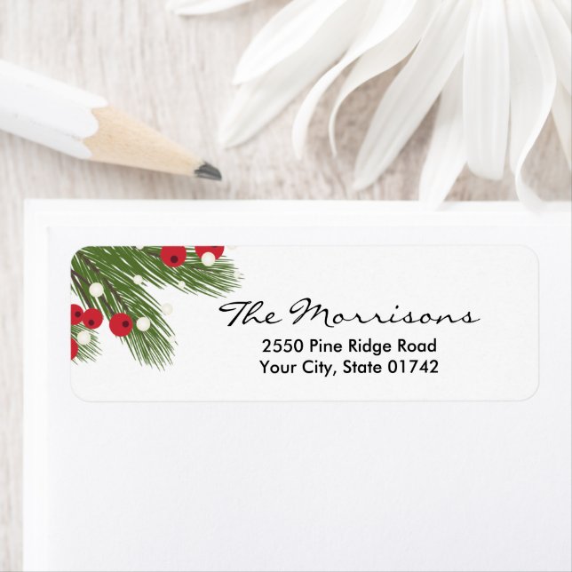 Christmas Pine & Berry Custom White Return Address (Insitu)