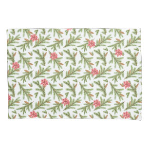 Christmas Pine Boughs and Poinsettias Pillowcase