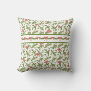 Christmas Pine Boughs, Poinsettias and Red Bows Cushion
