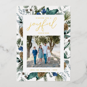Christmas Pine Cone Frame Family Photo Foil Holiday Card