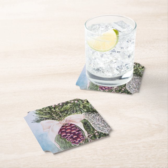 Christmas Pine Cone Ornament Paper Coaster (Insitu)