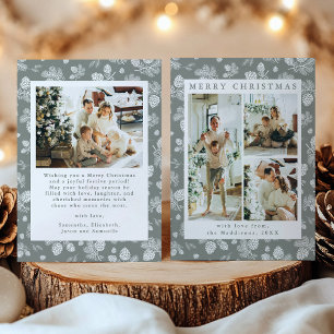 Christmas Pine Cone Pattern multi-photo Green Holiday Card