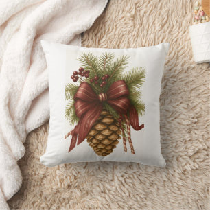 Christmas Pine Cone Throw Pillow Rustic Festive
