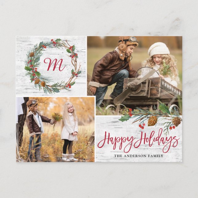 Christmas Pine Cones 2 PHOTOS Birch Bark Holiday Postcard (Front)