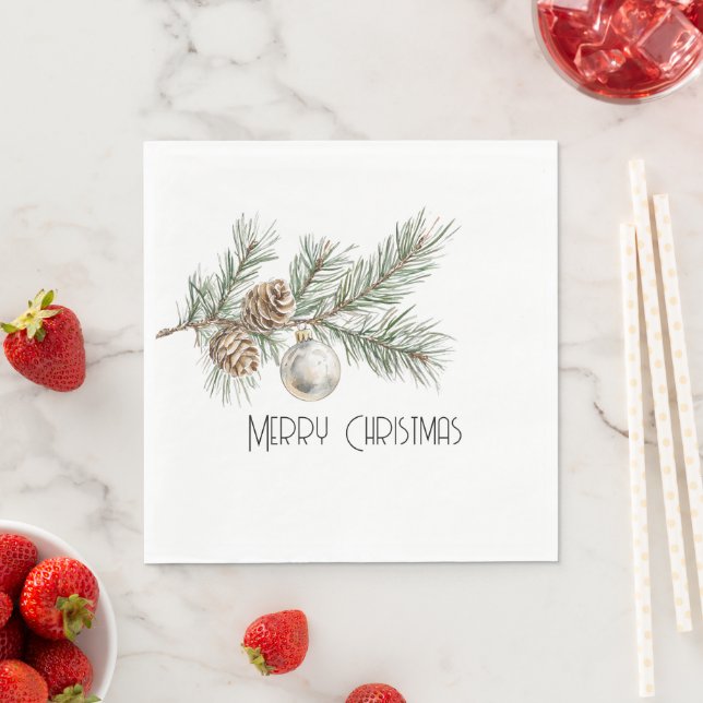 Christmas Pine Cones Branch and Ornament Napkin (Insitu)
