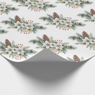 Christmas Pine Cones Branches flowers holly berry Wrapping Paper