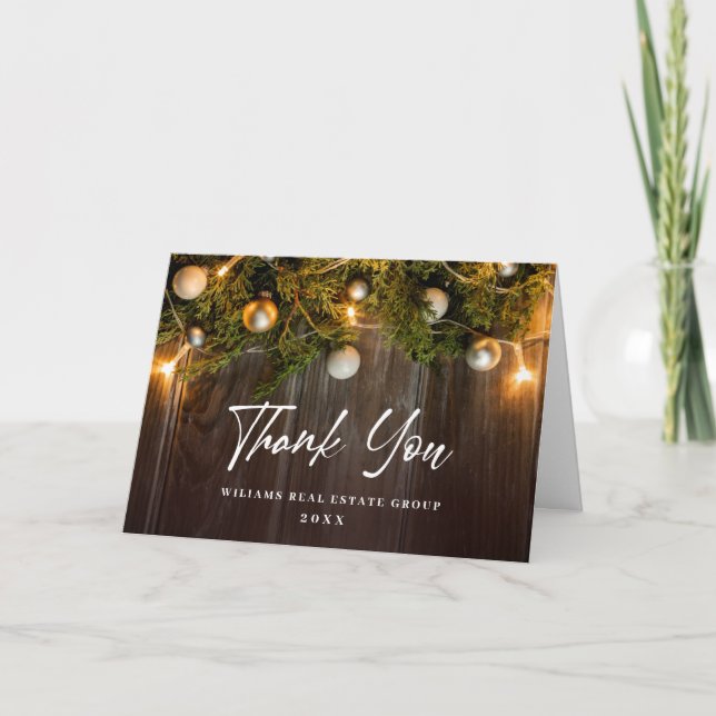 Christmas Pine Cones Corporate Holiday Thank You Card (Front)
