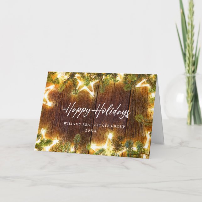 Christmas Pine Cones Corporate Rustic Greeting Holiday Card (Front)