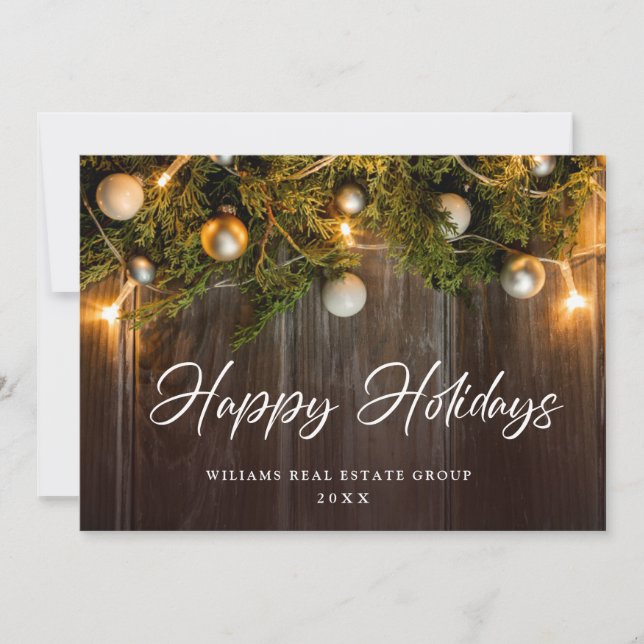 Christmas Pine Cones Corporate Rustic Greeting Holiday Card (Front)