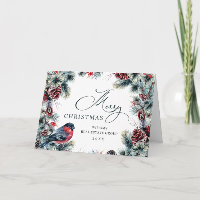 Christmas Pine Cones Corporate Rustic Greeting Holiday Card (Front)