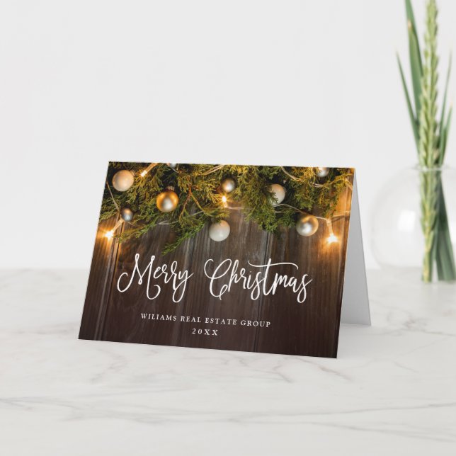 Christmas Pine Cones Corporate Rustic Greeting Holiday Card (Front)