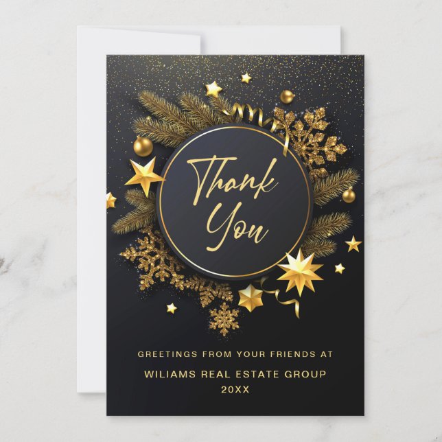 Christmas Pine Cones Corporate Rustic Holiday Thank You Card (Front)