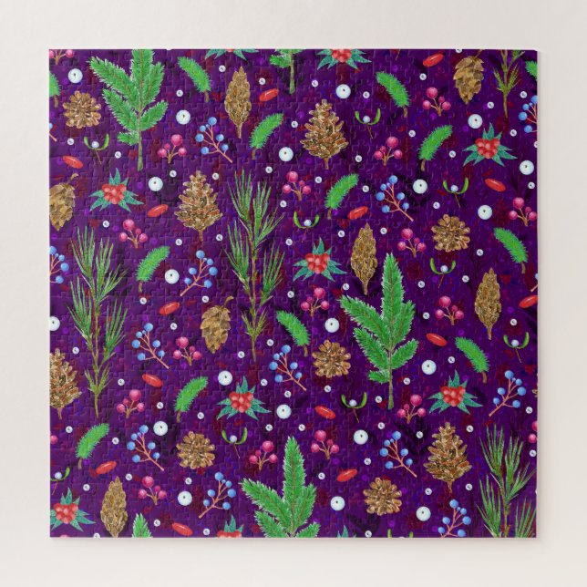 Christmas Pine Cones: Festive Seamless Jigsaw Puzzle (Vertical)